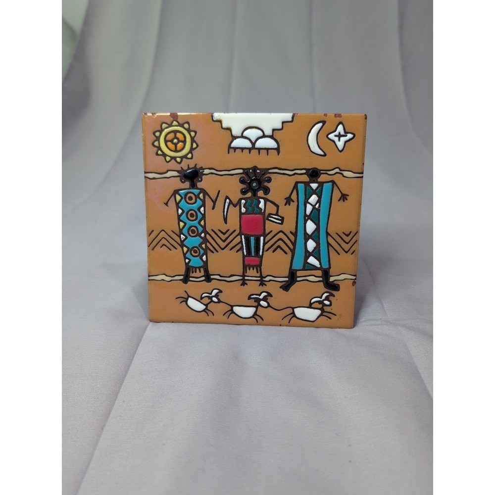 VTG Italian Ceramic Tile ‎ Handcrafted Southwest Style 6" Made in Italy